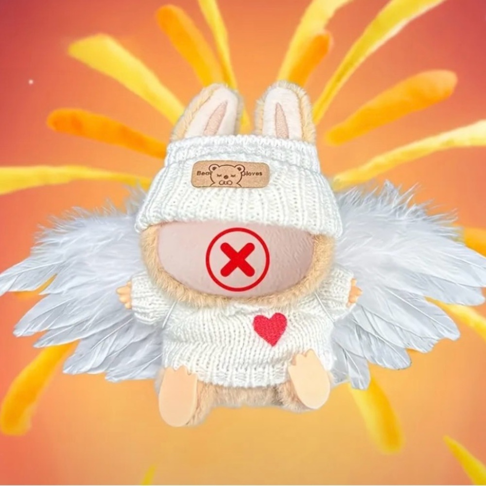 Cute White and Red labubu clothes with Wings